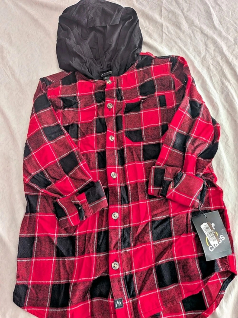 Art Class Hooded Flannel Button-Down Shirt Boys Medium Red & Black NWT